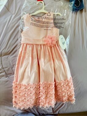 American Princess Peach Satin Party Dress with Rosette